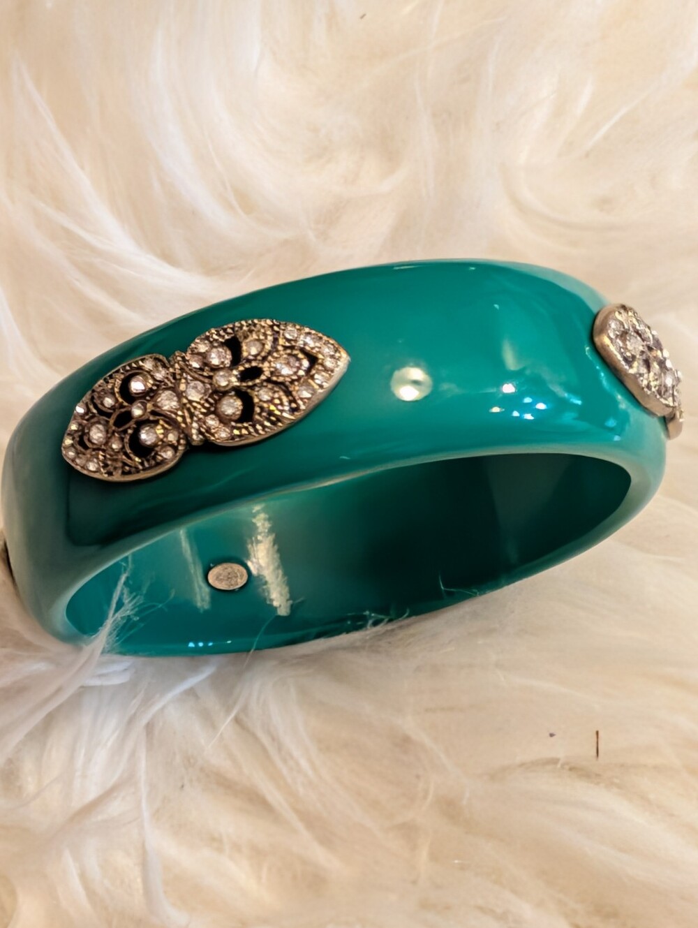Premier Desing Teal Resin Bangle Bracelet with Crystal Accents